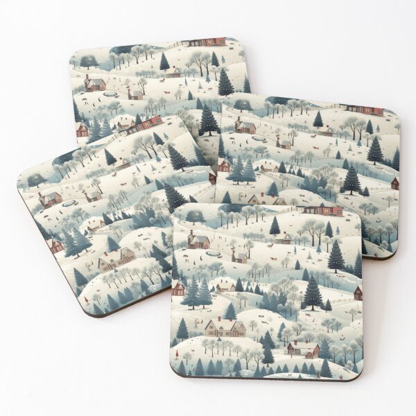 Item preview, Cottages on the hillside in snow seamless pattern tile designed and sold by MiraCleAI.