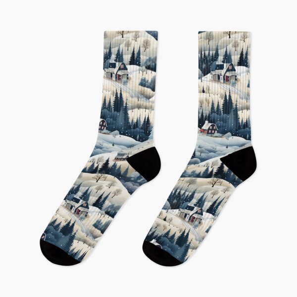 Item preview, Cottages on the hillside in snow seamless pattern tile designed and sold by MiraCleAI.