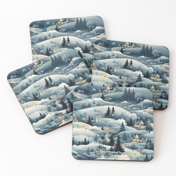Item preview, Cottages on the hillside in snow seamless pattern tile designed and sold by MiraCleAI.