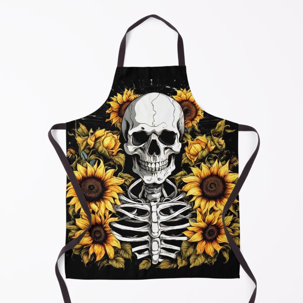 Artikelvorschau, Knochen und Botanik-Schädel im Sonnenblumen-Tattoo-Stil entworfen und verkauft von CyberArtistOne.