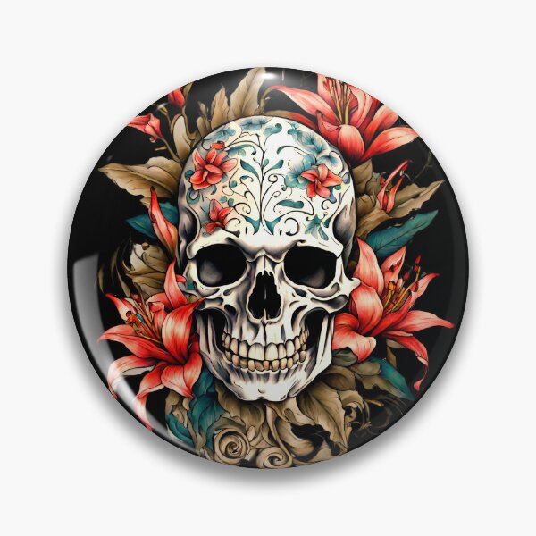 Item preview, Bones and Botany Lillies Skull in Flowers Tattoo Style designed and sold by CyberArtistOne.