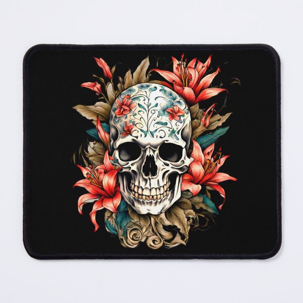 Item preview, Bones and Botany Lillies Skull in Flowers Tattoo Style designed and sold by CyberArtistOne.