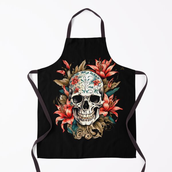 Artikelvorschau, Knochen und Botanik-Lilien-Schädel im Blumen-Tattoo-Stil entworfen und verkauft von CyberArtistOne.