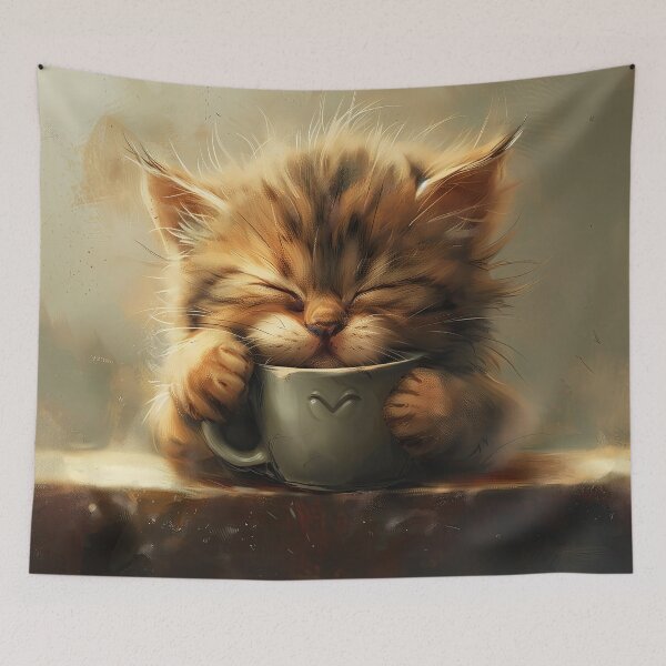 Item preview, Cute and grumpy kitten with coffee cup - not a morning person designed and sold by Daydreamsatdawn.