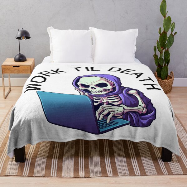 Item preview, Skeleton on Laptop - Work Til Death (Black Lettering) designed and sold by VelvetRoom.