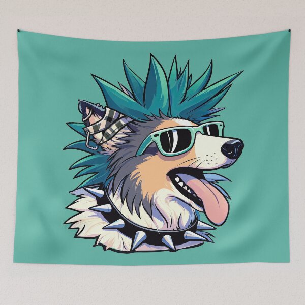 Item preview, Blue Hair Punk Rock Collie  designed and sold by BarkandStick.