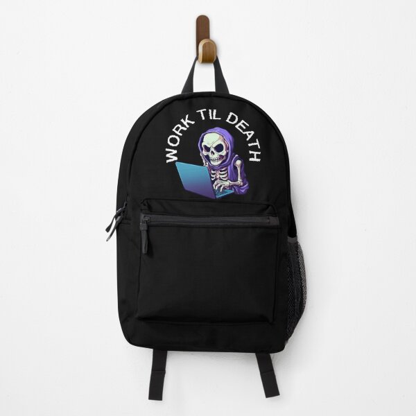 Item preview, Skeleton on Laptop - Work Til Death (White Lettering) designed and sold by VelvetRoom.