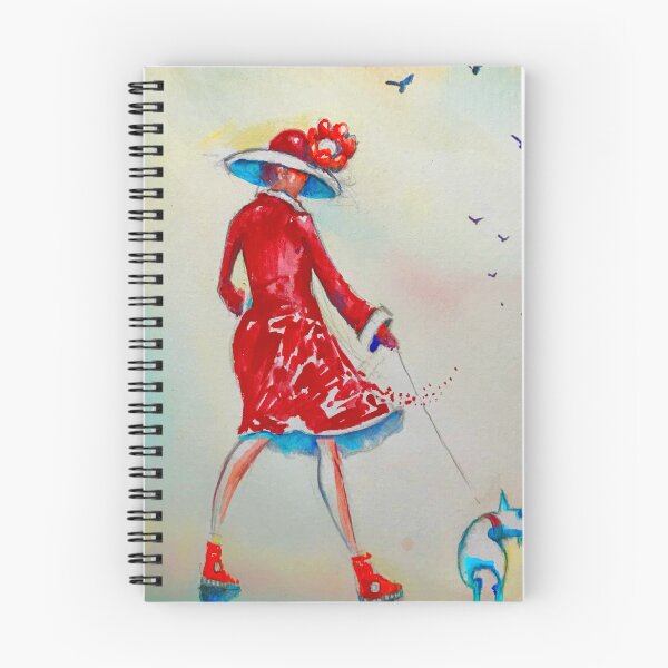 Item preview, Lady in red dress dog walker dress cute watercolour painting  designed and sold by Jam3x.