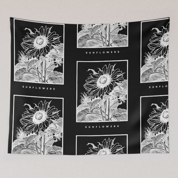 Item preview, Sunflowers Artistic White Line Drawing Design designed and sold by EarthArtDesigns.