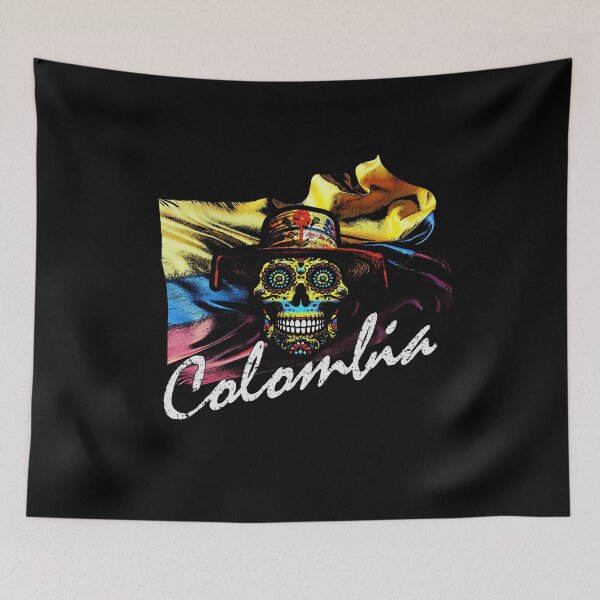 Item preview, Distressed Colombian Pride Sugar Skull Flag Neon Art designed and sold by SambaStyles.