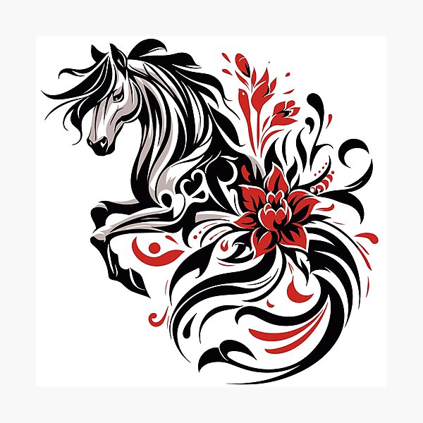 Item preview, Red And Black Abstract Horse Tattoo Design designed and sold by Anitastic.