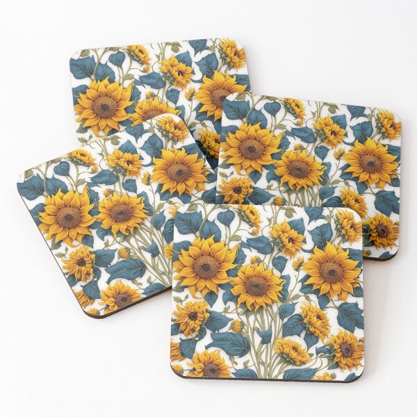 Item preview, sunflower print with turquoise blue leaves summer and spring style designed and sold by Carlos Gudino.