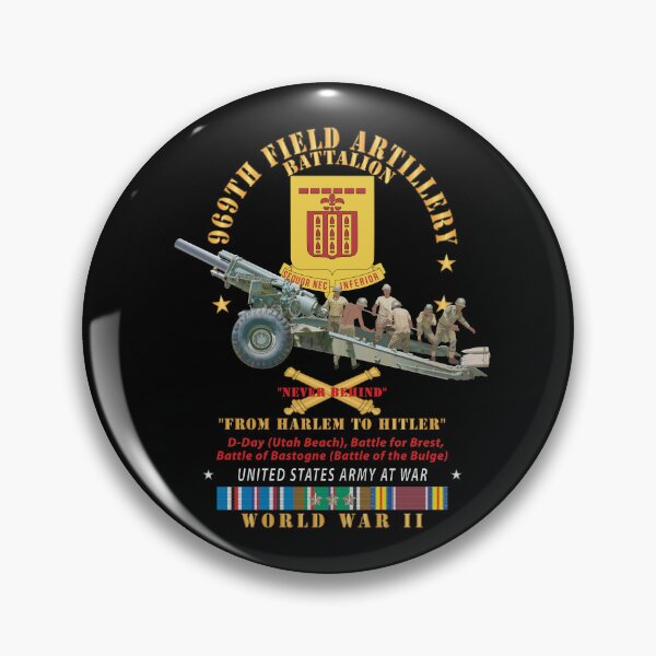 Item preview, DUI - 969th Field Artillery Battalion - DUI w Br - From Harlem to Hitler - 155MM Gun - Crew - EUR SVC WWII - V1 X 300 designed and sold by Military Insignia Products.