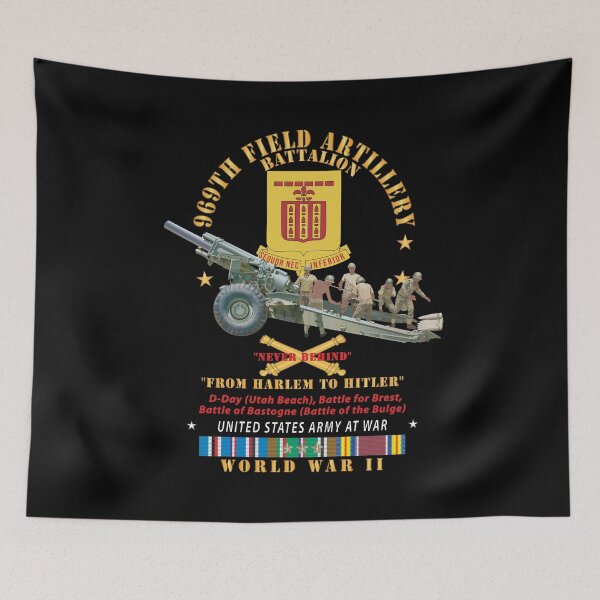 Item preview, DUI - 969th Field Artillery Battalion - DUI w Br - From Harlem to Hitler - 155MM Gun - Crew - EUR SVC WWII - V1 X 300 designed and sold by Military Insignia Products.