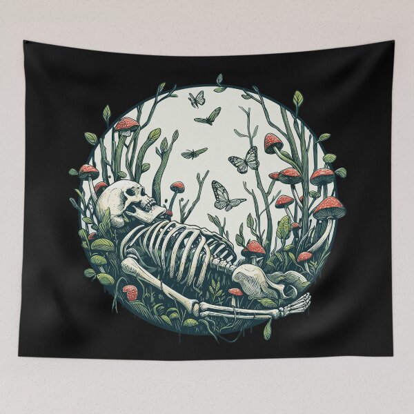 Item preview, Botany mushroom skeleton and butterflies designed and sold by TomFrontierArt.