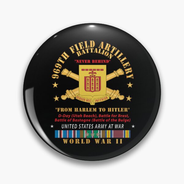 Item preview, DUI - 969th Field Artillery Battalion - DUI w Br - From Harlem to Hitler - w EUR SVC WWII X 300 designed and sold by Military Insignia Products.