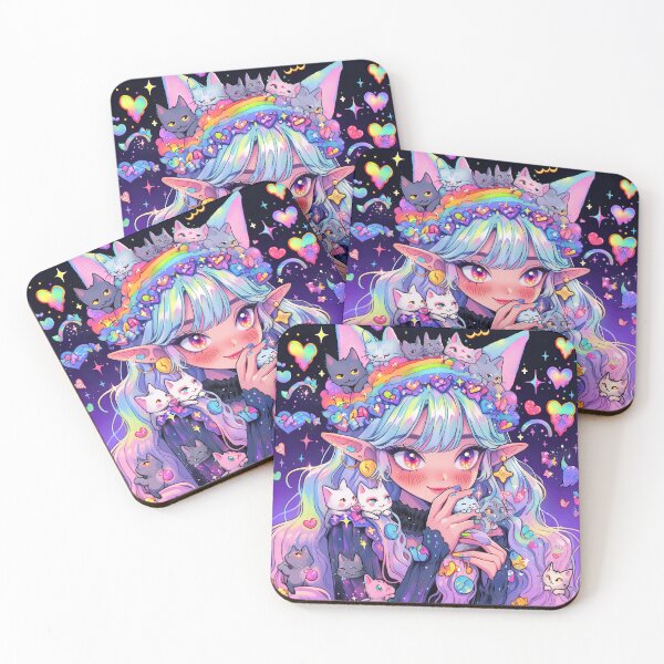 Item preview, Kawaii Dreamy Rainbow Cat Anime Girl designed and sold by bubblegoth.