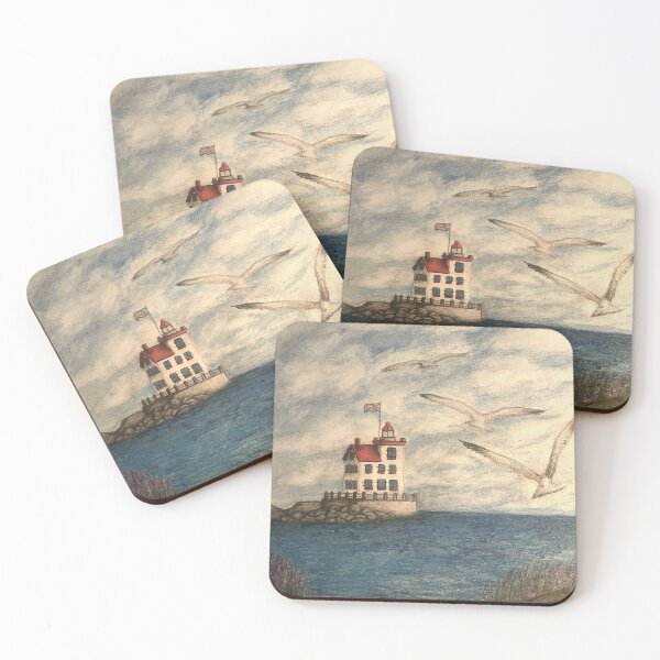 Item preview, Sunrise at Lorain Ohio Lighthouse with seagulls in flight designed and sold by OdomArt.