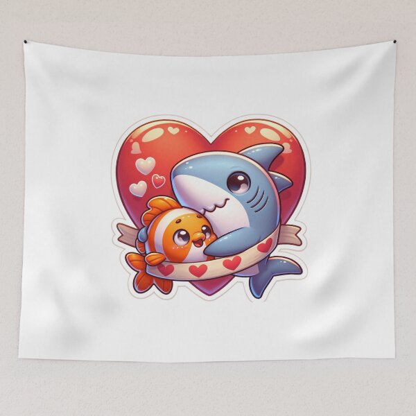 Item preview, Ocean Love: Valentine's Hug Between Shark and Orange Fish designed and sold by LittleSophia1.