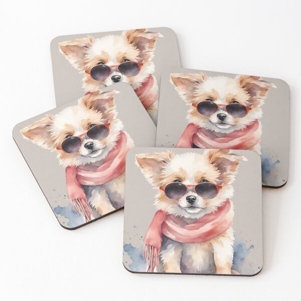 Item preview, Cute little dog with sunglasses and a scarf in watercolor. designed and sold by kreativeadern.