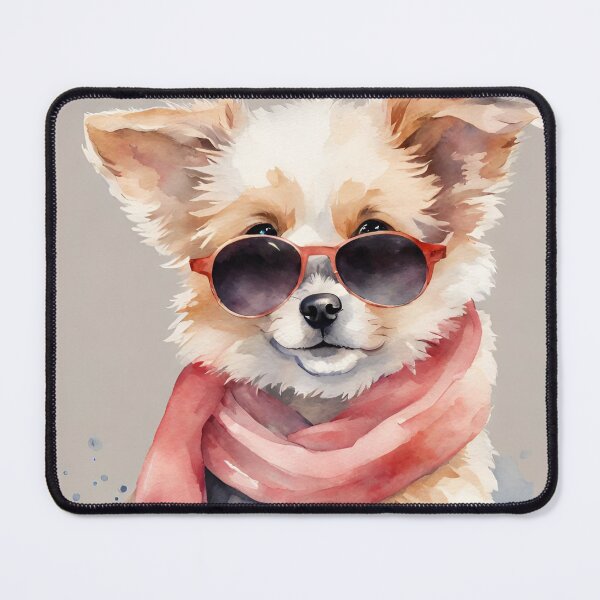 Item preview, Cute little dog with sunglasses and a scarf in watercolor. designed and sold by kreativeadern.