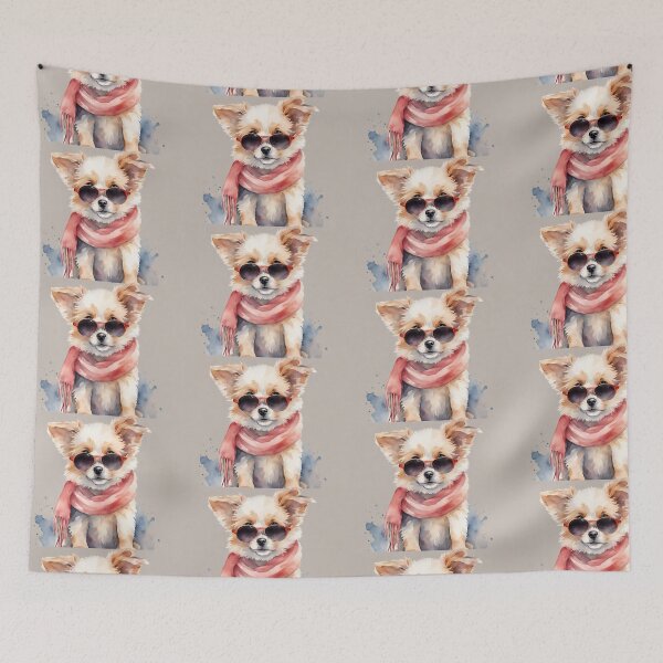 Item preview, Cute little dog with sunglasses and a scarf in watercolor. designed and sold by kreativeadern.