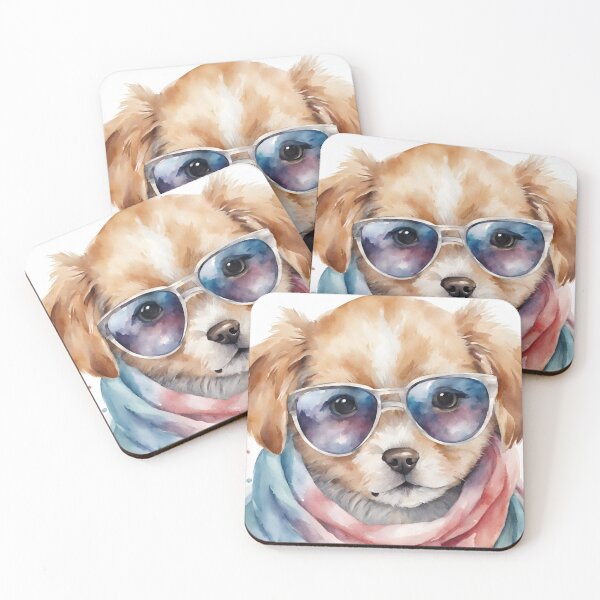 Item preview, Little dog with blue sunglasses and scarf in watercolor. designed and sold by kreativeadern.