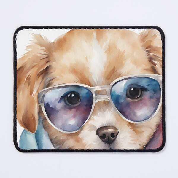 Item preview, Little dog with blue sunglasses and scarf in watercolor. designed and sold by kreativeadern.