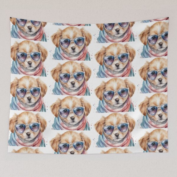 Item preview, Little dog with blue sunglasses and scarf in watercolor. designed and sold by kreativeadern.