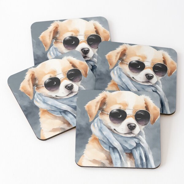Item preview, Cool dog with sunglasses and scarf in watercolor. designed and sold by kreativeadern.