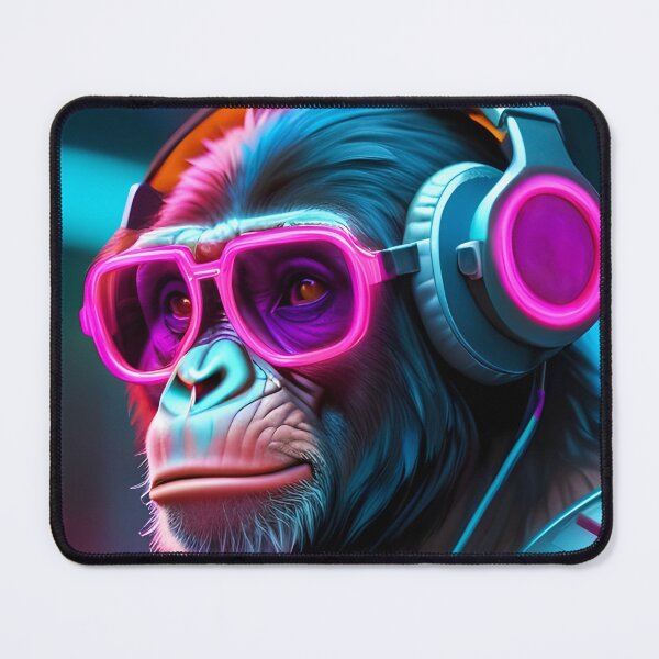 Item preview, Futuristic inspired Chimpanzee in neon cyberpunk style designed and sold by AnasCreativeHub.