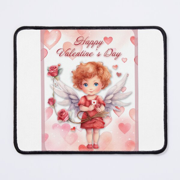 Item preview, Valentine card with baby angel with wings St Valentine's Day postcard Watercolor  designed and sold by Createya.