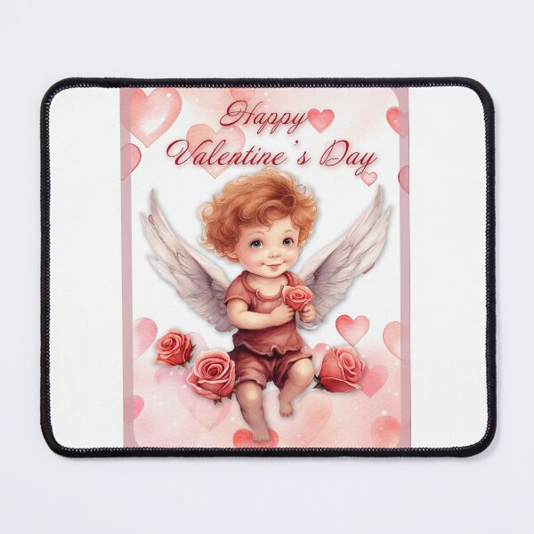Item preview, Valentine card with baby angel with wings St Valentine's Day postcard Watercolor  designed and sold by Createya.