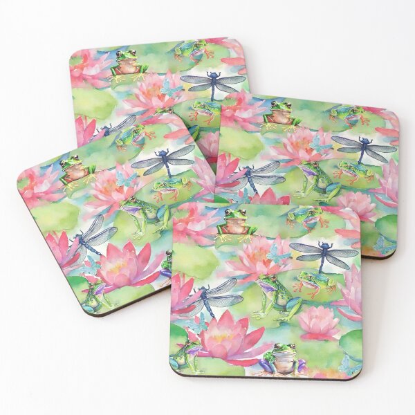 Item preview, To jump or not to jump, watercolor frogs and dragonflies designed and sold by SophieClimaArt.