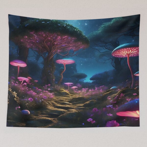 Item preview, Enchanted Night: Bioluminescent Forest's Magical Pathway designed and sold by ArtComixHaven.