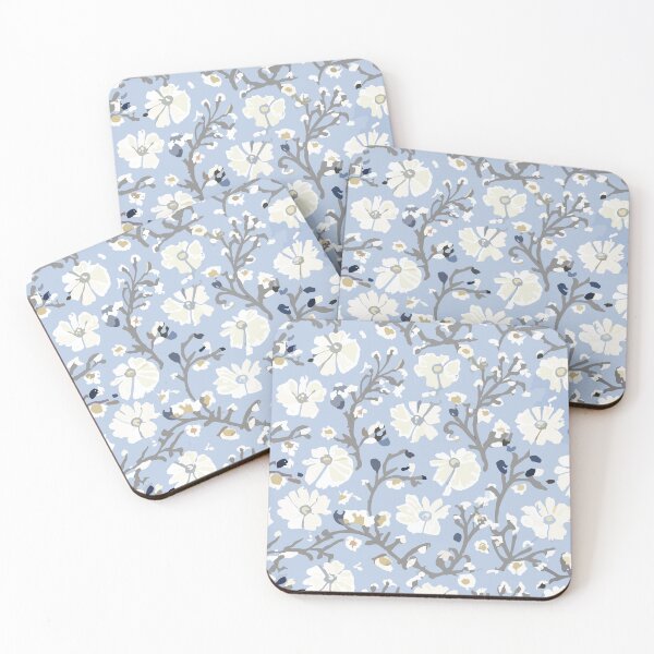 Item preview, Retro Floral Pattern against a Dusty Blue Background designed and sold by SamJanner.