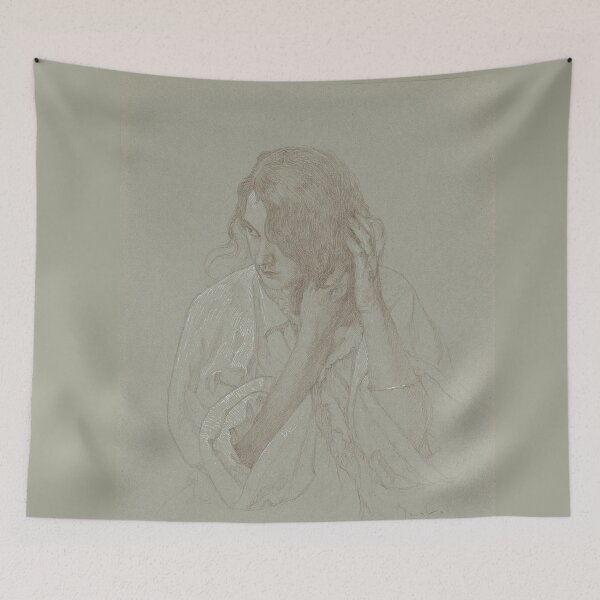 Artikelvorschau, Porträt eines Mädchens mit den Händen im Haar, von Alphonse Mucha. HOCHAUFLÖSEND entworfen und verkauft von MINDTHECHERRY.
