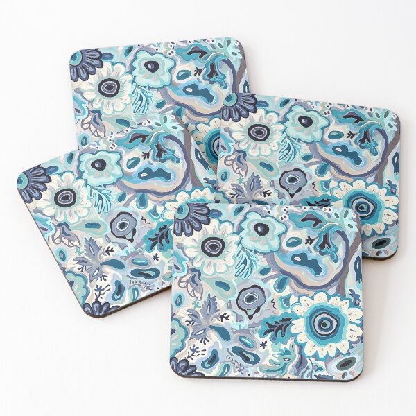 Item preview, Abstract White and Blue Flowers - Mehndi Floral Pattern designed and sold by HausKatz.