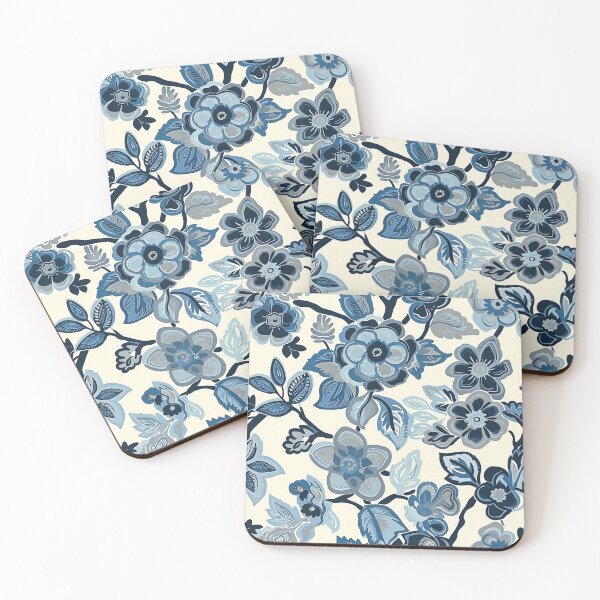Item preview, Retro Blue and White Flowers - Mehndi Floral Pattern designed and sold by HausKatz.
