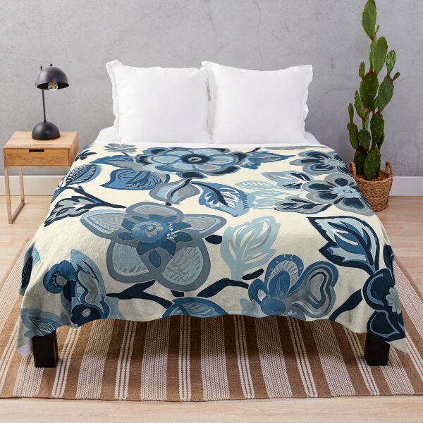 Item preview, Retro Blue and White Flowers - Mehndi Floral Pattern designed and sold by HausKatz.