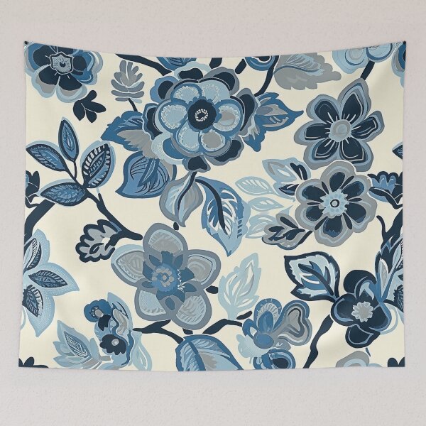 Item preview, Retro Blue and White Flowers - Mehndi Floral Pattern designed and sold by HausKatz.