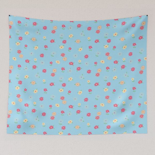 Item preview, MINI SMALL TROPICAL Y2K PASTEL BLUE YELLOW RED FLOWERS designed and sold by blomastudios.