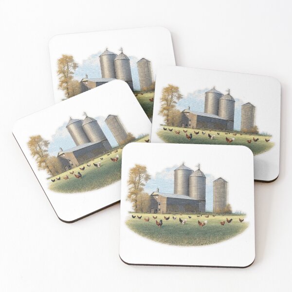 Item preview, Field of chickens in front of a barn and silo designed and sold by jnsmerchstore.