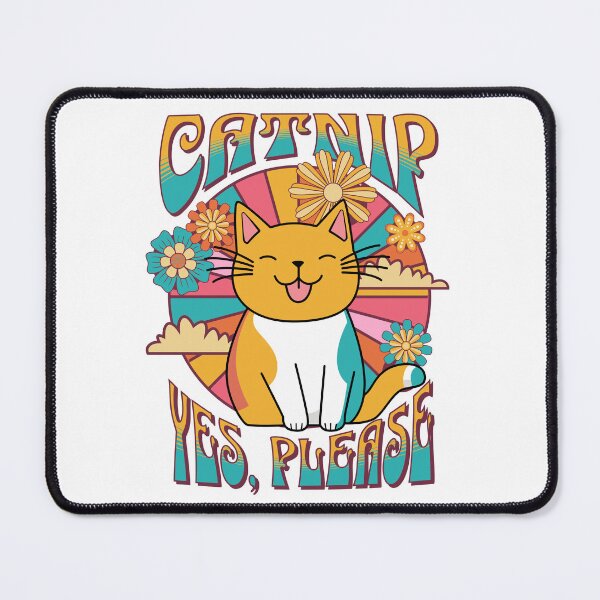 Item preview, Catnip yes please happy yellow cat with flowers 60s vibe designed and sold by frolicandlarks.