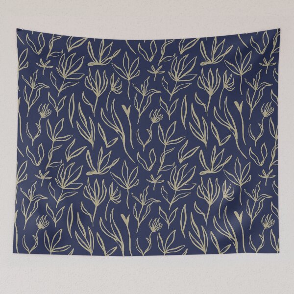 Item preview, Hand-Drawn Cali Boho Foilage Pattern-Indigo Blue designed and sold by BossyCatHome.