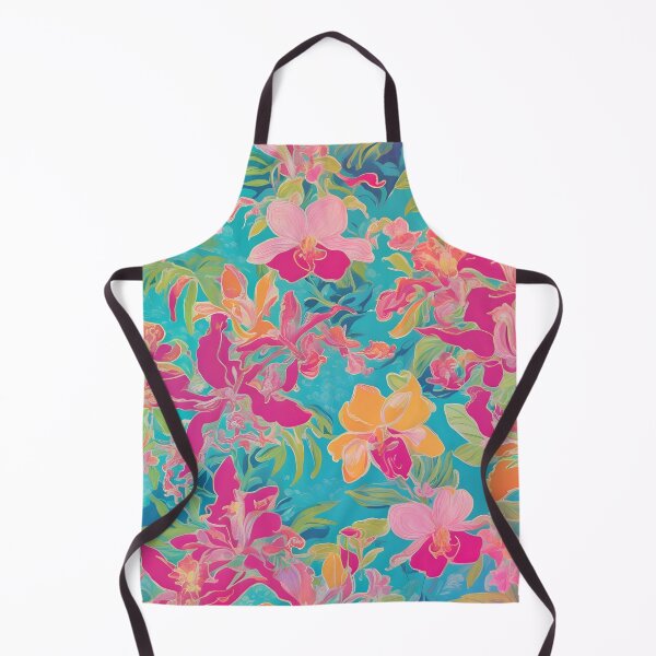 Item preview, Hot pink and yellow chinoiserie orchids on turquoise designed and sold by SophieClimaArt.