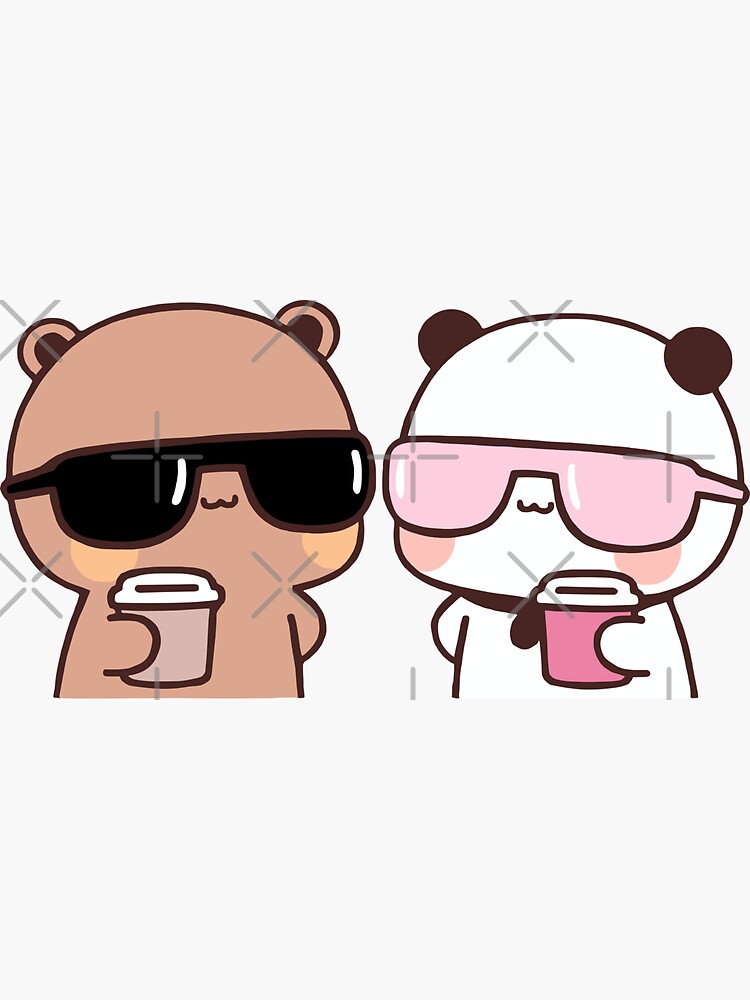 Thumbnail 3 von 3, Sticker, DuDu Bär und BuBu Panda trinken zusammen Kaffee❤️ designt und verkauft von Pandety.