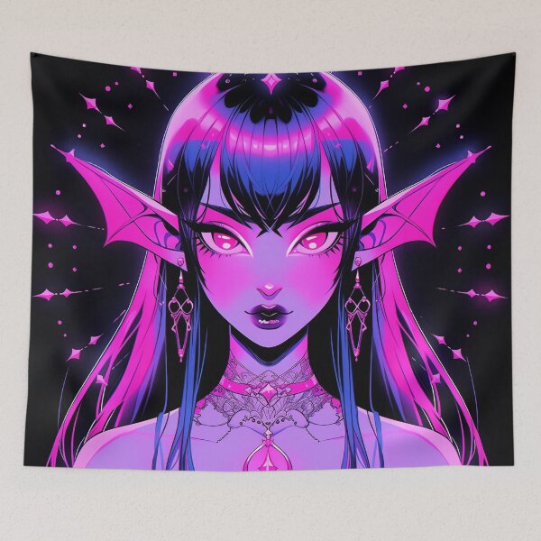 Item preview, Neon Magenta Goth Cyber Elf Anime Girl designed and sold by bubblegoth.