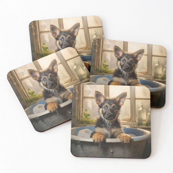 Item preview, German Shepherd Puppy in a Bathtub 02 designed and sold by Elisabeth Lucas.