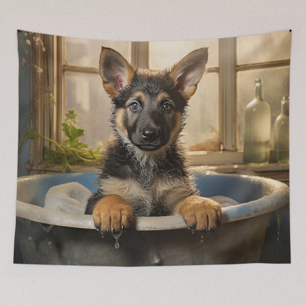 Item preview, German Shepherd Puppy in a Bathtub 02 designed and sold by Elisabeth Lucas.